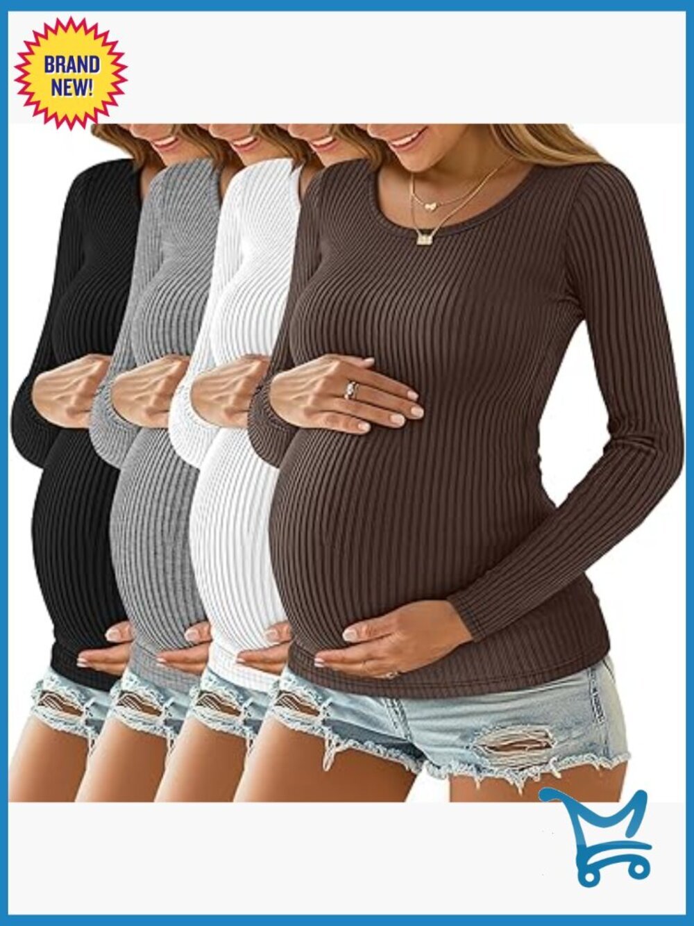 4 Pack Ribbed Maternity Long Sleeve Tees Scoop Neck Tops